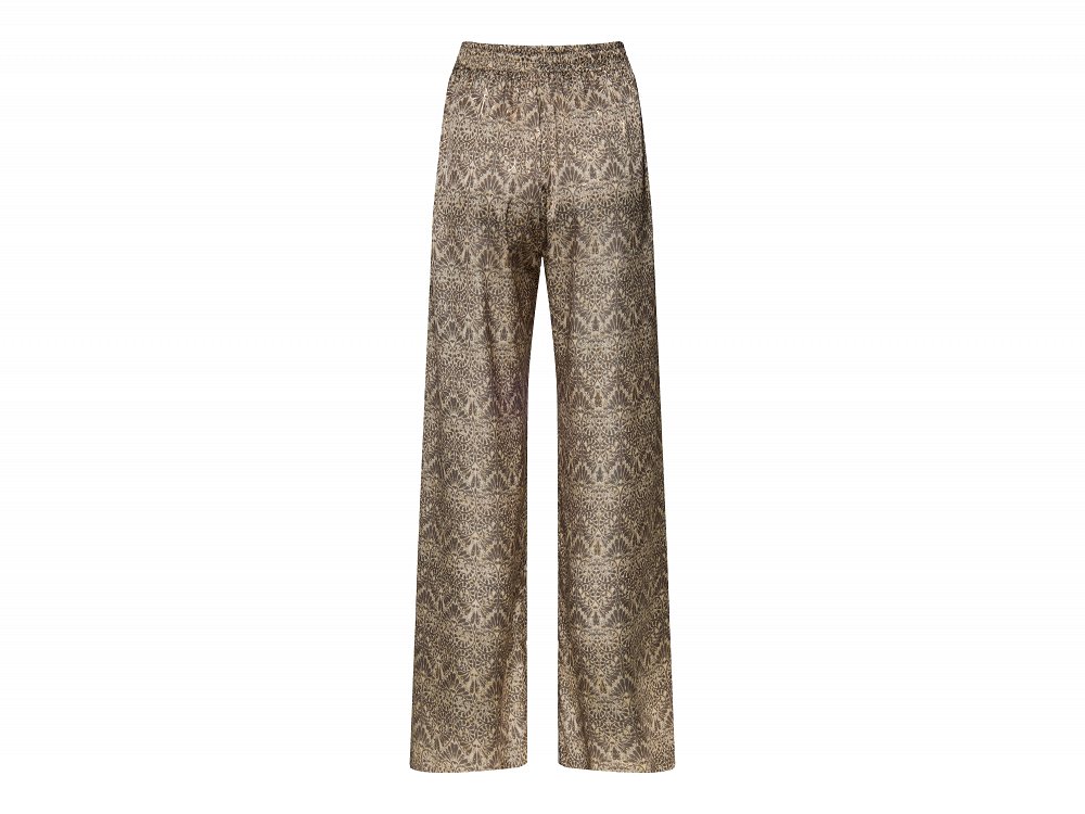 Satin Printed Wide-leg Trousers with Elastic Waistband