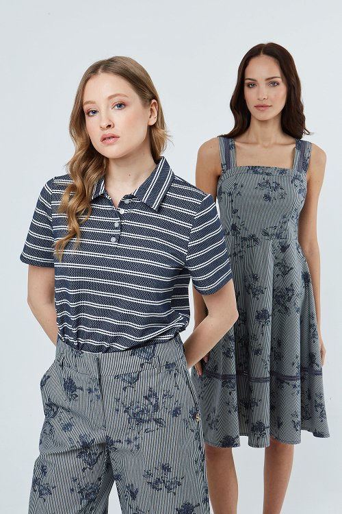 Flared Dress with Striped Floral Print