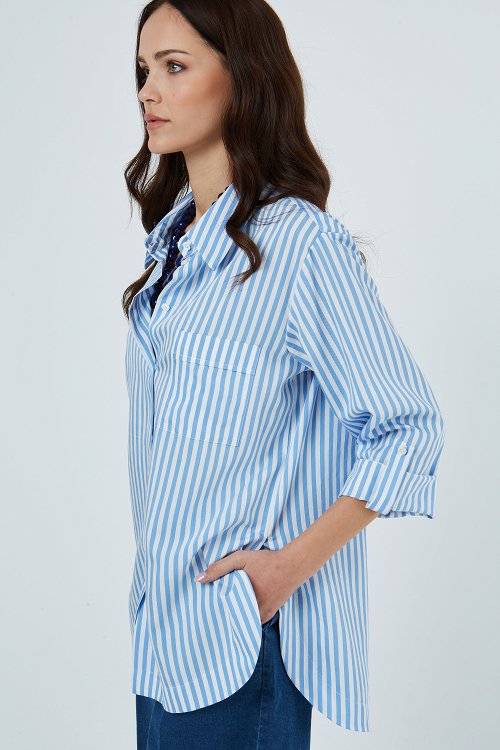 striped long-sleeve twill shirt
