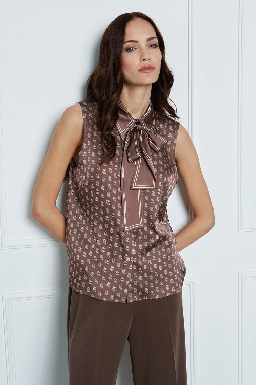 satin sleeveless shirt with logo