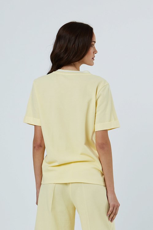 printed V-neck pique blouse