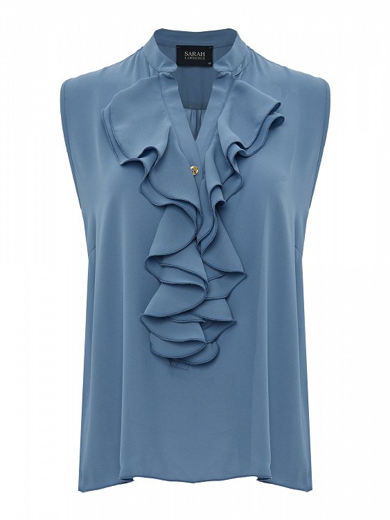 sleeveless ruffle-neck blouse