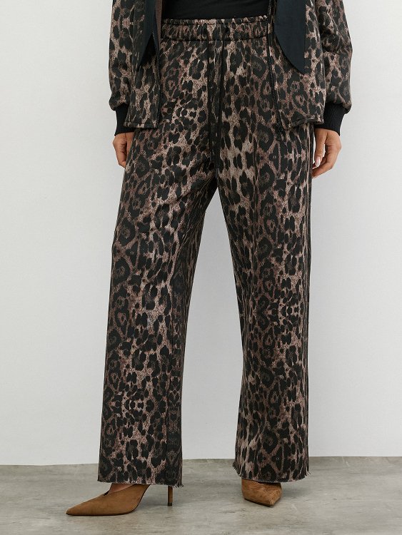 Leopard Print Elastic Waist Trousers
