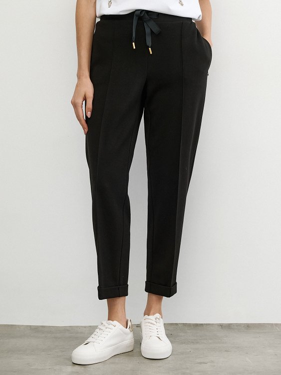 Pique Trousers With Turn-Up Cuff