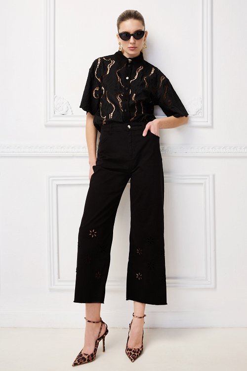 Παντελόνι CROPPED gabardine wide leg