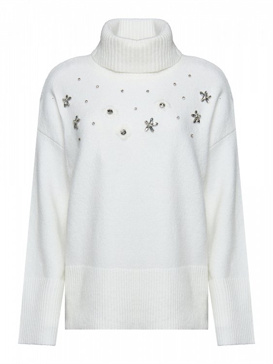Knitted Turtleneck Sweater with Embroidery