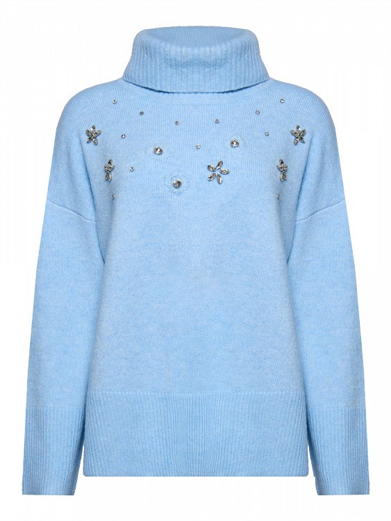 Knitted Turtleneck Sweater with Embroidery