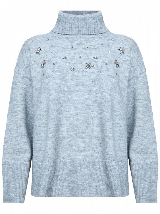 Knitted Turtleneck Sweater with Embroidery