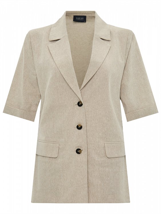 linen-blend short-sleeve blazer