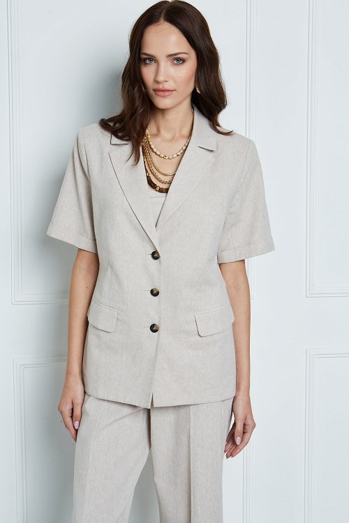 linen-blend short-sleeve blazer