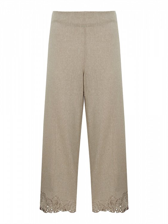 cropped linen-blend embroidered pants