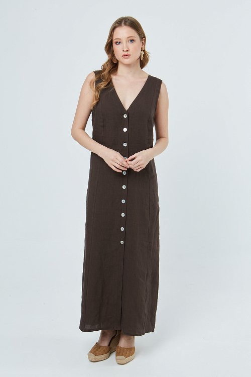linen blend dress with buttons