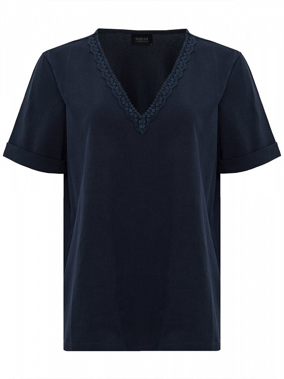 Swan V-neck crochet detail blouse