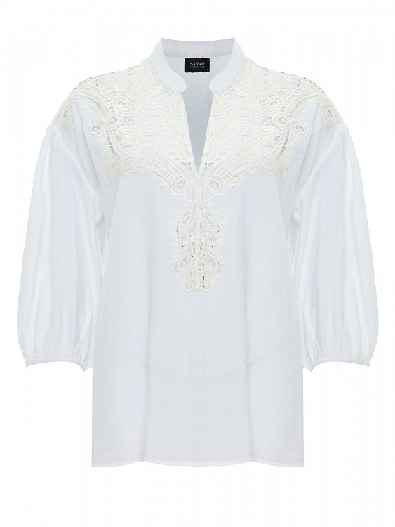 Theoni long-sleeve broderie blouse