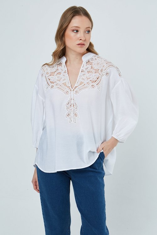 Theoni long-sleeve broderie blouse