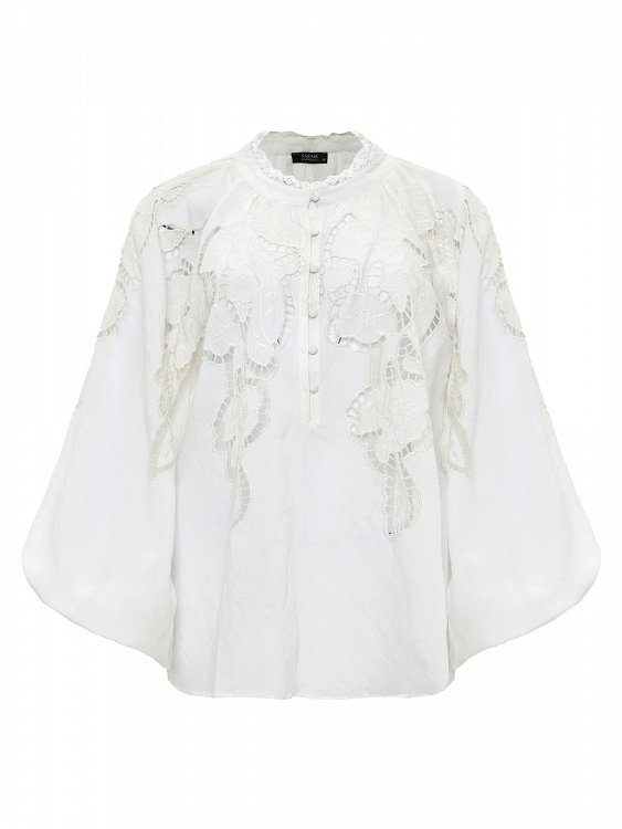 blouse with buttons and cutwork embroidery