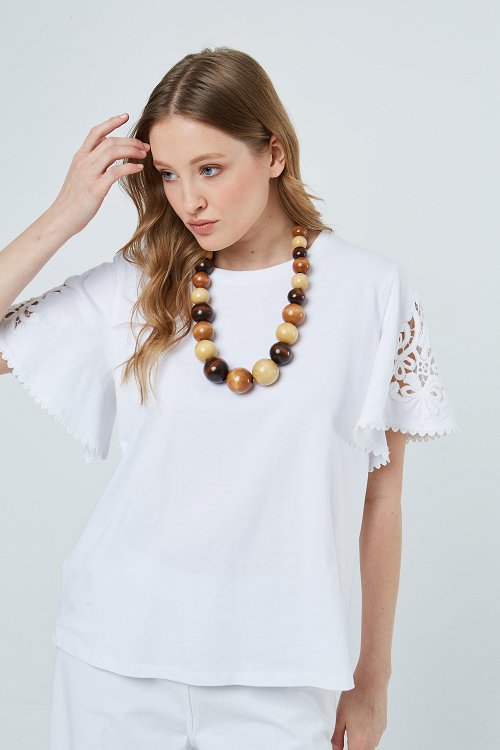 Manina T-shirt with pintuck sleeves