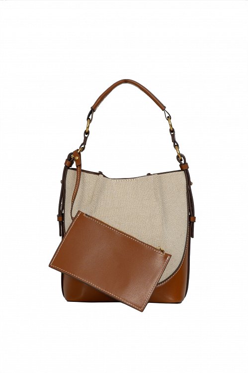 canvas bucket bag with two-tone design