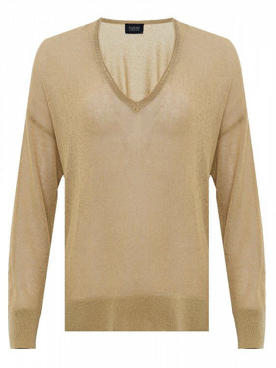 Linen Blend Knitted V-Neck Blouse