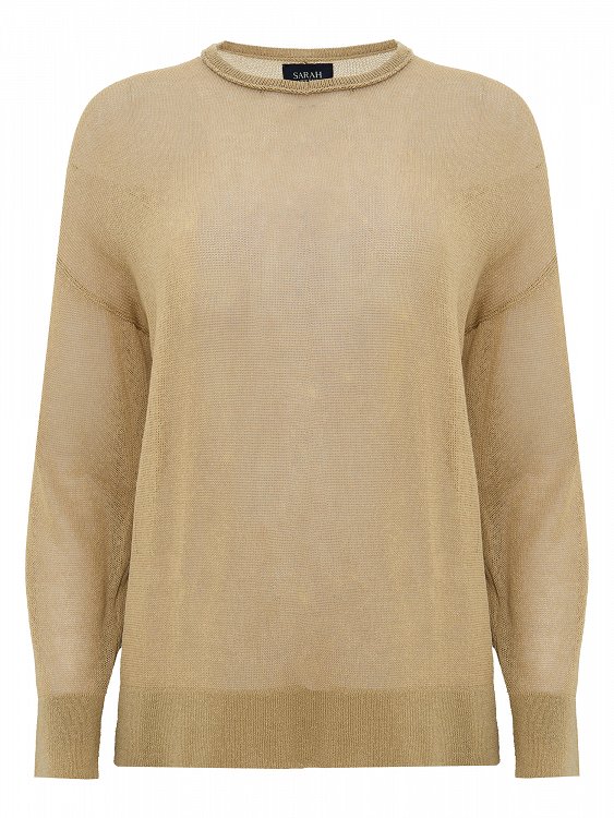 linen blend knitted blouse with crew neck