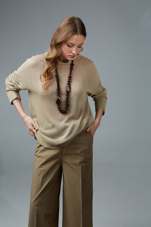 linen blend knitted blouse with crew neck