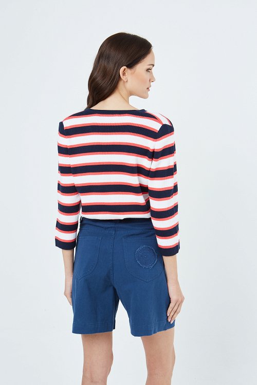 three-tone knitted top with button details