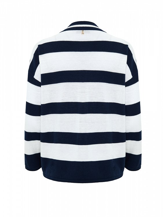 two-tone knitted V-neck blouse