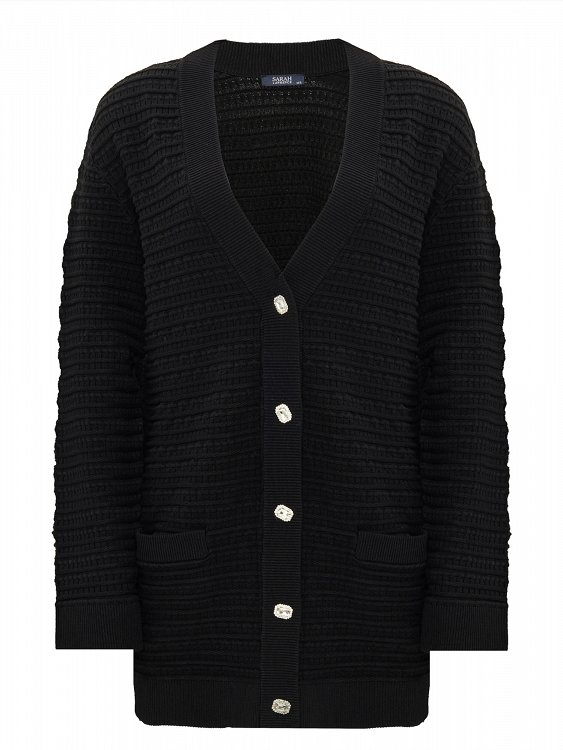 oversized knitted cardigan with waffle knit look and decorative details