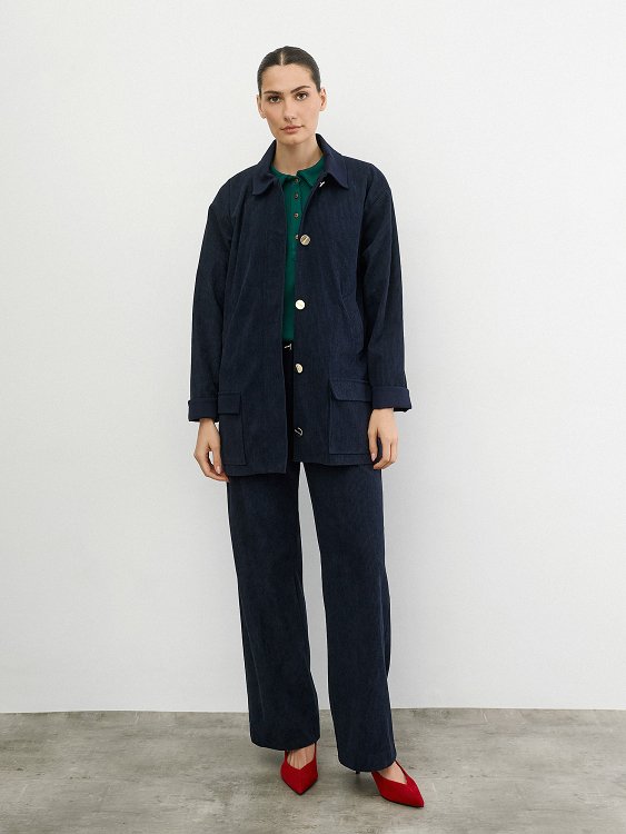 Κοτλέ Τζάκετ με Λεπτομέρειες από Δερματίνη