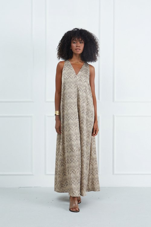 Printed Dress with V-neckline