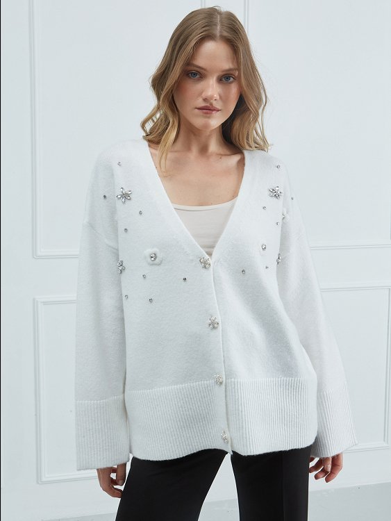 Cardigan with emb. strass