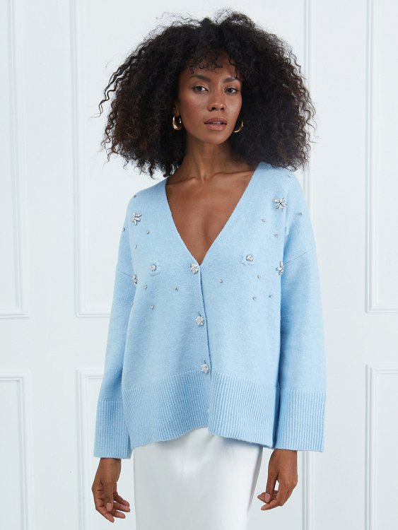 Cardigan with emb. strass