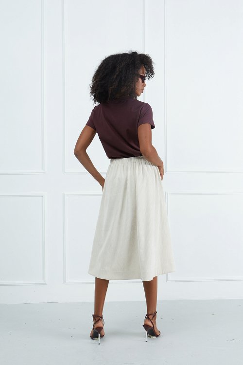Midi Corduroy Skirt with Metallic Detail