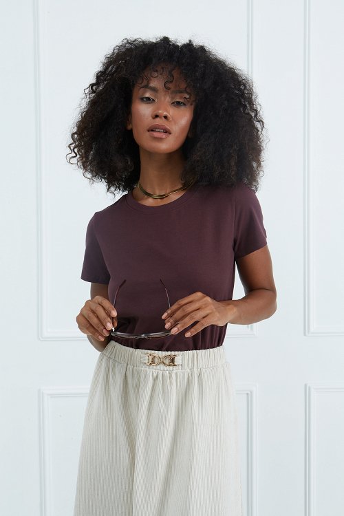 Midi Corduroy Skirt with Metallic Detail