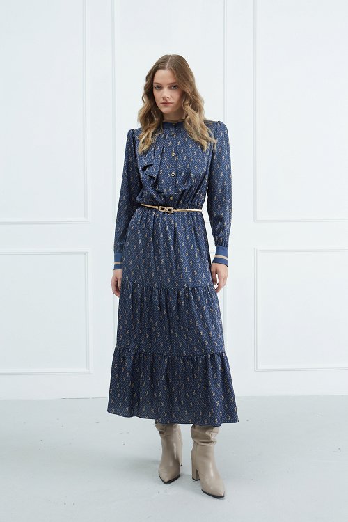 Shirt Dress with Ruffled Neckline
