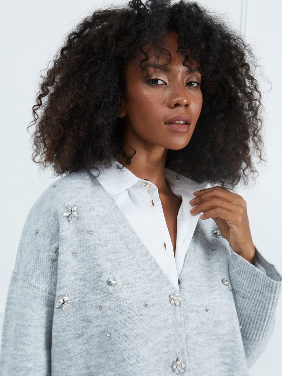 Cardigan with emb. strass