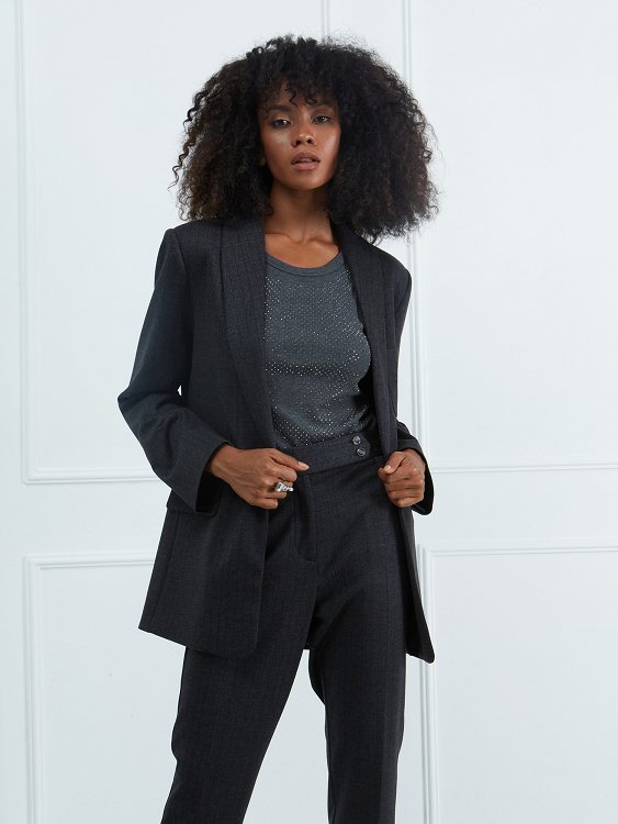Striped Blazer with Embroidery