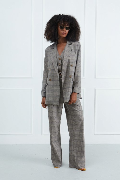 Checked Double-Breasted Blazer