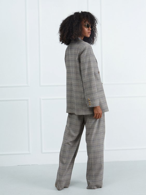 Checked Double-Breasted Blazer