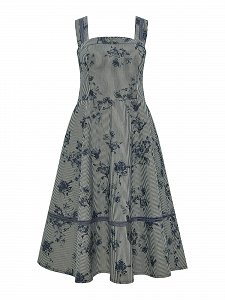 Flared Dress with Striped Floral Print