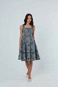 Flared Dress with Striped Floral Print