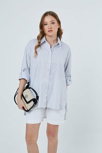 white striped embroidered shirt