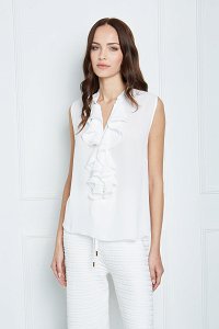 sleeveless ruffle-neck blouse