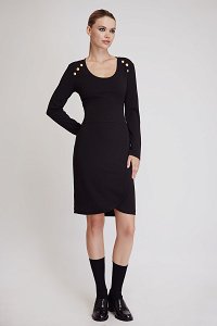 Elastic fitted dress with buttons on shoulders (JERSEY 6)