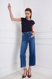 Παντελόνι cropped denim wide leg blue
