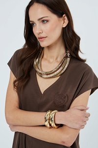Κολιέ χρυσό με layers και animal print λεπτομέρειες