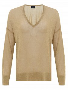 Πλεκτή μπλούζα με V mix linen