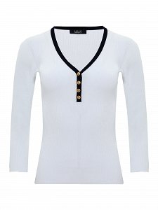 knitted V-Neck blouse with buttons