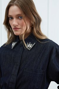 Πουκάμισο Denim με Στρας στο Γιακά