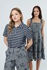 Flared Dress with Striped Floral Print